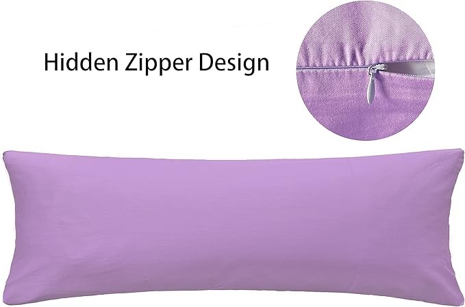 iMaylex Soft 100% Egyptian Cotton Zipper Pillow Case, Cozy and Lightweight Pillowcase, Easy Care, Light Purple, Body, 20'' x 48''