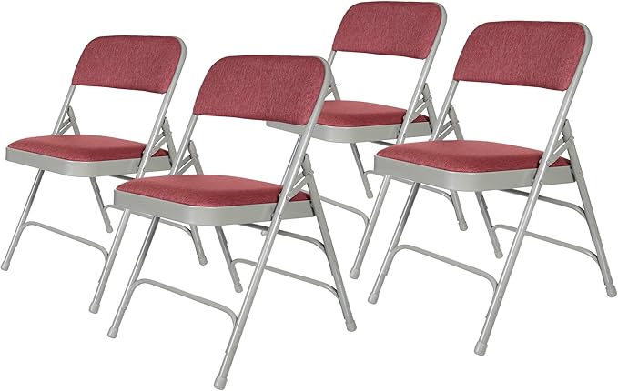 OEF Furnishings OEF2300 Series Heavy-Duty Premium Fabric Padded Upholstery Double-Hinged Triple-Braced Folding Chairs (4-Pack, Crimson Red/Gray)