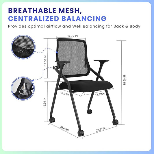 10 Pack Stackable & Foldable Conference Room Chairs with Lumbar Support, Armrest - Ergonomic Mesh Bouncing Back for Office Meeting, Conference, Reception and Training Room Chair