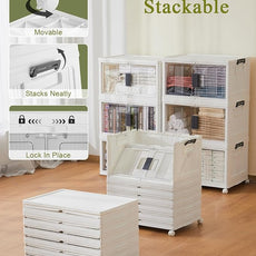 OlarHike 48QT Stackable Storage Bins with Lids - Folding Storage Boxes with Doors and Wheels, Collapsible Plastic Storage Organizer for Closets, Storage and Organization, 6 Pack Cubes