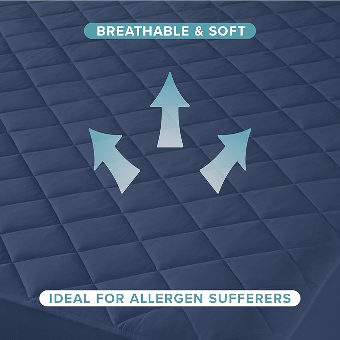 Bare Home King Quilted Fitted Mattress Pad - Cooling Mattress Cover - Easily Washable - Elastic Fitted Cover for Mattress - Stretch-to-Fit up to 15 Inches Deep (King, Dark Blue)