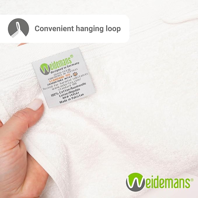 Premium 8 Pieces Towel Set Including 2 Bath Towels 30" x 56", 2 Hand Towels 18" x 30" and 4 Washcloths 13" x 13" - Color: White | Pure Cotton |Machine Washable high Absorbency