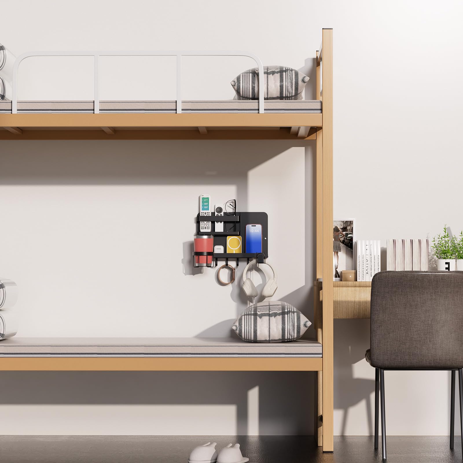 Versatile Bedside Wall Organizer, Floating Bedside Shelves, Wall Mount Essential Accessories for Room Decor, Dorm, Makeup Organizer, Remote Control Holder，Night Stand