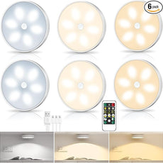 LED Closet Step Lights Motion Sensor Puck Light Compatible with Charging Station, 3 Colors Temperatures USB Rechargeable Indoor Under Cabinet Lighting(6 Pack, Without Charge Stand)