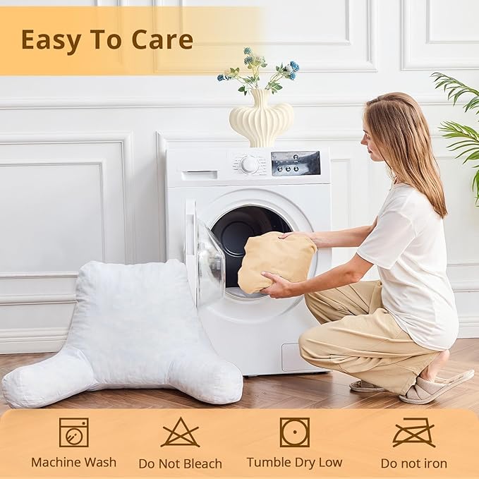 Sasttie Reading Pillow, Velvet Back Pillow for Bed Sitting Up, Adult Back-Rest Support Cushion with Arms for Sit Up on Couch, Sofa, and Floor, Dorm Essentials, Reading Accessories, Camel