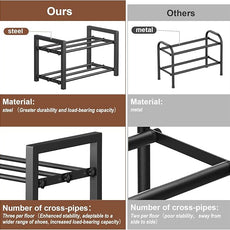 2-Tier Expandable Shoe Rack,Adjustable Shoe Shelf Storage Organizer Heavy Duty Metal Free Standing Shoe Rack for Entryway Closet Doorway (Black)