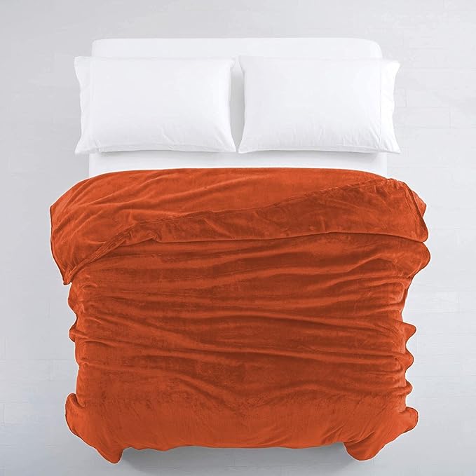 IR Imperial Rooms Fleece Blankets Queen Size 90 x 90 Inches - Super Soft Fluffy Throw Blanket for Sofa and Bed - Warm and Cozy Lightweight 400 GSM Microfiber Bed Throws Blankets (Queen, Rust)