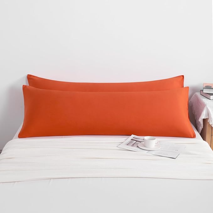 NTBAY Body Pillow Cases Set of 2, 2 Pack Brushed Microfiber 20x54 Pillow Cases, Soft, Wrinkle, Fade, Stain Resistant Brunt Orange Pillow Cases with Envelope Closure, 20x54 Inches, Brunt Orange