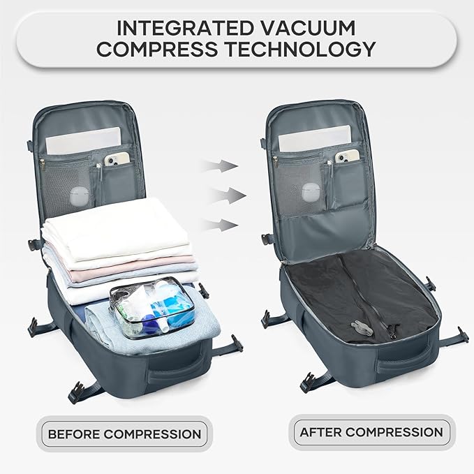 Vacuum Compression Backpack, Travel Vacuum Backpack with Electric Vacpack Pump, Flight Approved Carry On Personal Item Suitcase Luggage for Men Women, Dark Blue, Large