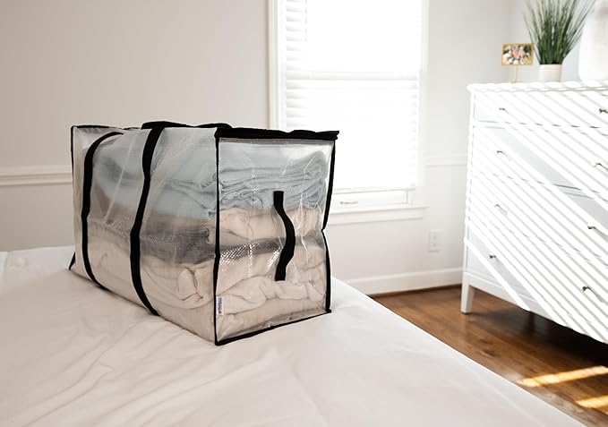 ClearSpace Heavy Duty Moving Bags or Storage Bags – Clear Storage Bins with Lids, Large Moving Boxes with Backpack Straps & Zippers,– Packing Box & Moving Supplies for College Dorm, 7 Pack