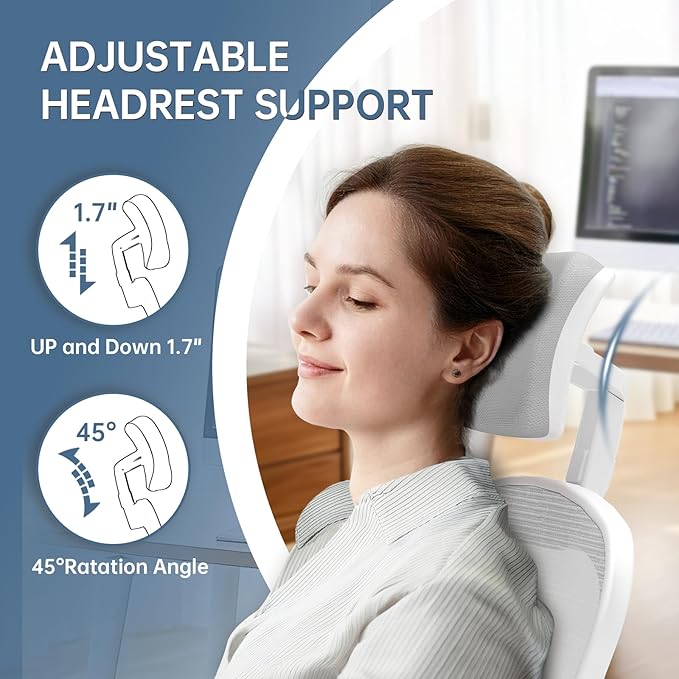 Office Chair Ergonomic Desk Chair, 330LBS Capacity, High Back Computer Chair for Long Hours Comfortable, Rolling Swivel Chair for Home Office, Flip-up Armrests，White+Grey