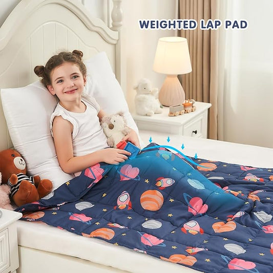 yescool Plane Weighted Blanket 10 Pounds Cooling Weighted Lap Blanket, Space Heavy Blankets, Breathable Weighted Throw Blanket Gift for 80-110lbs, 40"x60"