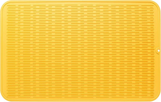 Silicone Dish Drying Mat for Multiple Usage,Easy clean,Eco-friendly,Heat-resistant Silicone Mat for Kitchen Counter or Sink,Refrigerator or Drawer Liner Yellow 3XL 28 inches x 18 inches