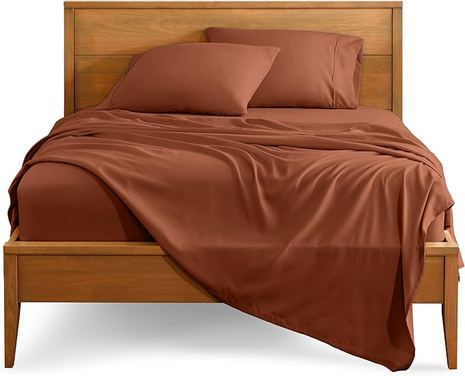 Bare Home Twin XL Sheet Set - 1800 Ultra-Soft Microfiber Twin Extra Long Sheets - Double Brushed - Deep Pockets - Easy Fit - Extra Soft - 3 Piece Set - Bed Sheets & Pillowcases (Twin XL, Terracotta) BareHome