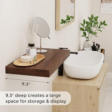 Floating Shelves 16 Inch Long, Wall-Mounted Bathroom Shelves Set of 2, 9.3 Inch Deep Shelf for Home Storage & Display, Wooden Deep Wall Shelves for Bedroom, Living Room, Kitchen, Walnut Color