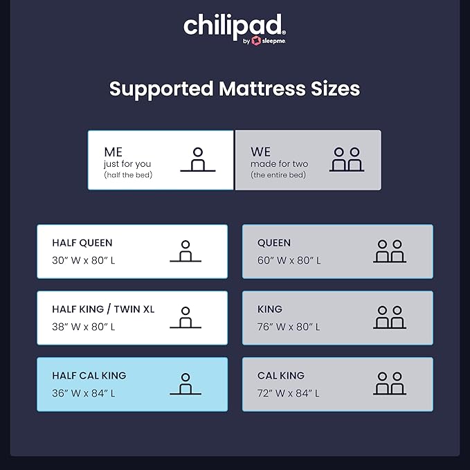 Chilipad Cube Bed Cooling System - Cooling & Heating Mattress Topper, Custom Bed Temperature, Cool Sleep Enhancement, Temp Range of 60-115°F, ME Half Cal King Bedsize (36" W x 84" L), Model CP508