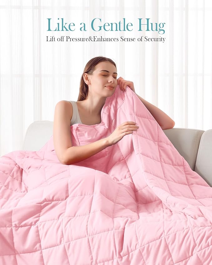 Topblan Weighted Blanket 15 pounds, Soft Cooling Weighted Blanket Full Size for Adults, Breathable Comfort Blanket with Glass Beads for Bed Sofa All Season, 48 x 72 inches, Pink