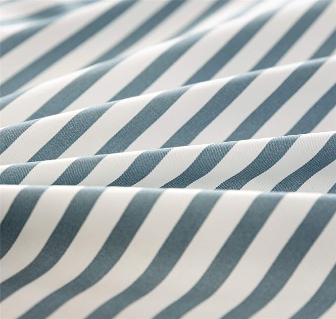 JELLYMONI 100% Natural Cotton 3pcs Striped Duvet Cover Sets,White Duvet Cover with Grayish Blue Stripes Pattern Printed Comforter Cover,with Zipper Closure & Corner Ties(King Size)