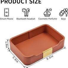 Luxury Leather Valet Tray Desktop Storage Organizer,Bedside Vanity Catchall Tray Nightstand Caddy Holder for Cosmetic,Jewelry,Watch,Keys,Phone,Wallet,Remote Controller,Pen,Orange