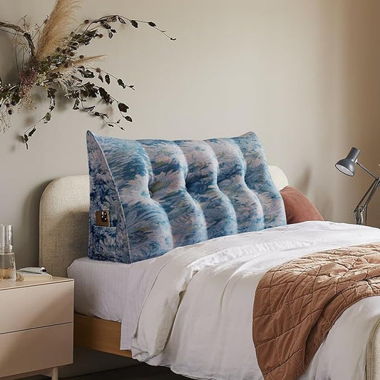 10 lbs Thickened Wedge Pillow Headboard Body Positioner Bed Wedge Pillow Backrest Support Triangular Headboard Pillow for Sleeping with Side Pocket Velvet Positioning Support Orchid Blue Full