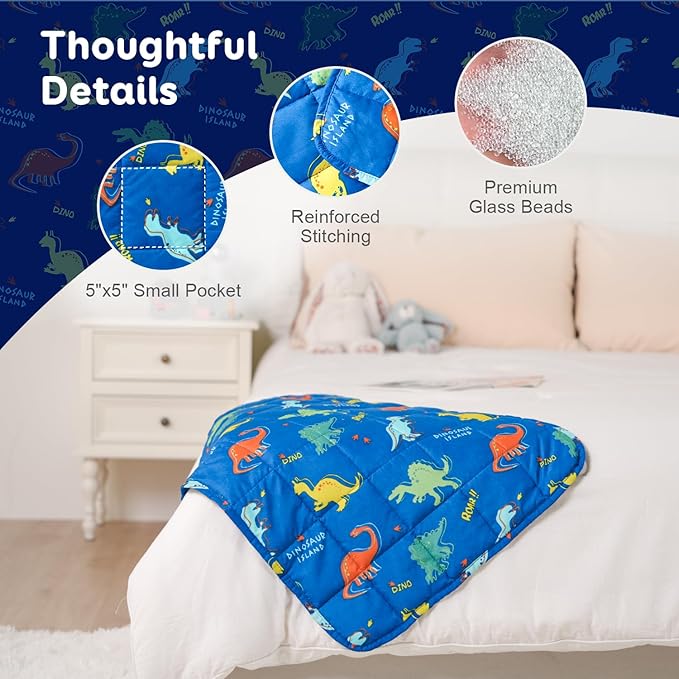 Kivik Weighted Lap Blanket 2 lbs, 20" x 30" Blue Dinosaur Small Weighted Blankets, All-Season Breathable Cute Mini Weighted Lap Pad, Soft Heavy Throw Blanket for Travel, Calming & Sleep, Washable