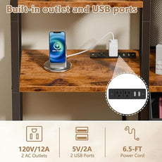 Furologee 6 Tier Bookshelf with USB Ports and Power Outlet, Book Shelf with Charging Station, Bookcase with Drawer, Storage Shelves for Bedroom, Home Office, Living Room, Bathroom, Rustic Brown