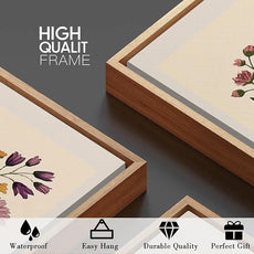 BINCUE Neutral Framed Wildflower Wall Art Set of 3 Colorful Floral Wall Decor Vintage Flower Art Prints Set of 3 for Living Room Bedroom Bathroom 16x24 Inches