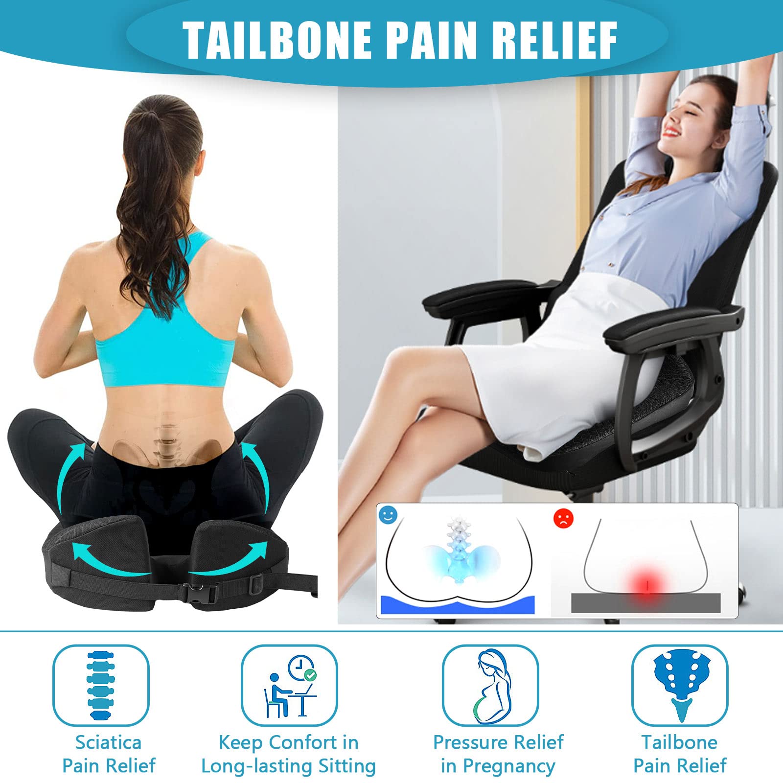 MYFAMIREA Truck Seat Cushion, Memory Foam Trucker Seat Cushion for Truck Driver Long Sitting with Adjustable Strap, Back Support and Pain Relief for Trucker Driving Car Office Chair and Pain Dormly