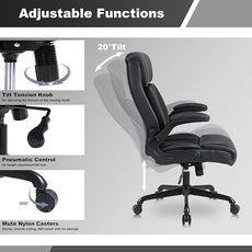 Youhauchair Executive Office Chair, Ergonomic PU Leather Computer Desk Chair with Lumbar Support, Flip-up Armrests and Adjustable Height, for Home Office, Black