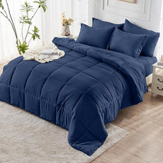 JOLLYVOGUE Twin Comforter Set, Ultra-Soft Bed in a Bag Twin Size 5 Pieces, Oeko-TEX Certified Bedding Set with Down Alternative Comforter, Sheets, Pillowcases & Shams, Navy