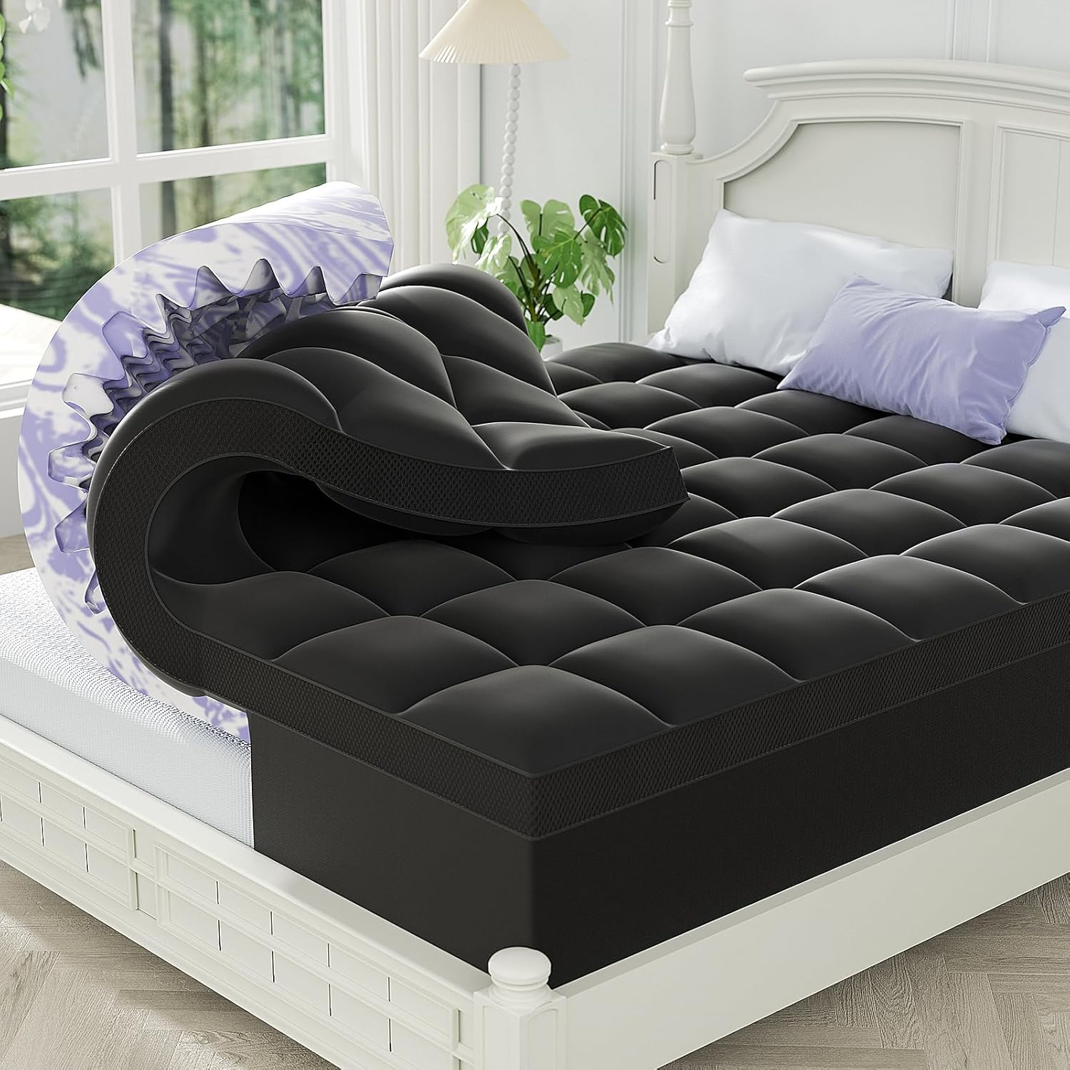 ChiXpace Dual Layer 4 Inch Memory Foam Mattress Topper Twin XL - 2 Inch Gel Memory Foam and 2 Inch Pillow Top Mattress Pad, 7-Zone Egg Crate Twin XL Size Mattress Topper (White) Dormly