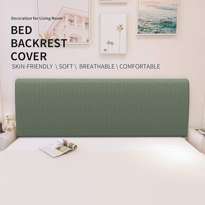 Easy-Going Stretch Bed Headboard Cover,Small Square Jacquard Headboard Slipcover, Dustproof Bed Head Cover for Bedroom (Full,Greyish Green)