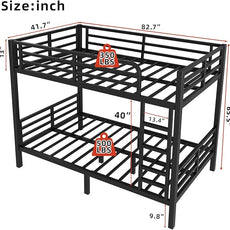 Twin XL Over Twin XL Bunk Bed, Metal Bunk Bed Frame Heavy Duty Bunk Beds Loft Bed Frame with Ladder and Guardrail Metal Slats No Box Spring Required for Adults Teens, Black