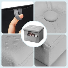 Storage Ottoman Foot Rest Stool, Small Leather Storage Ottomans Bench, Folding Footstool with Side Pockets, Foot Rest Under Desk for Living Room Bedroom, 16x12x12 in, Grey