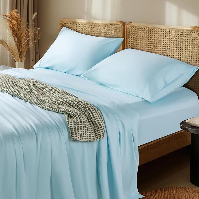 LBRO2M 1000 Thread Count 100% Egyptian Cotton Sheets Set King Size, 4 Piece Sets Bed Sheet Deep Pocket Sheet Set 16" Soft Comfortable All Season (King, Light Blue)