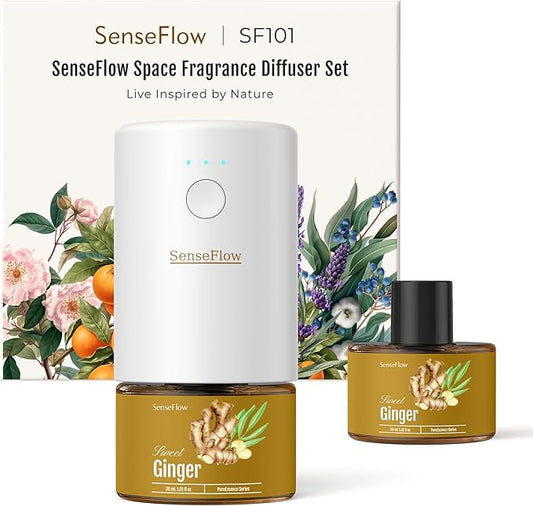 SF101 Waterless Ultrasonic Essential Oil Diffuser–100% Plant-Based,120-Day Natural Air Freshener & Aromatherapy Diffuser for Home,Hotel,Studio-Ginger