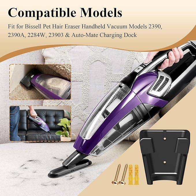 1 Pc Wall Mount Vacuum Holder/Docking Station with Screws, Fit for Bissell Pet Hair Eraser Handheld Vacuum Models 2390, 2390A, 2284W, 23903 & Auto-Mate Charging Dock, Save Space & Reduce Clutter