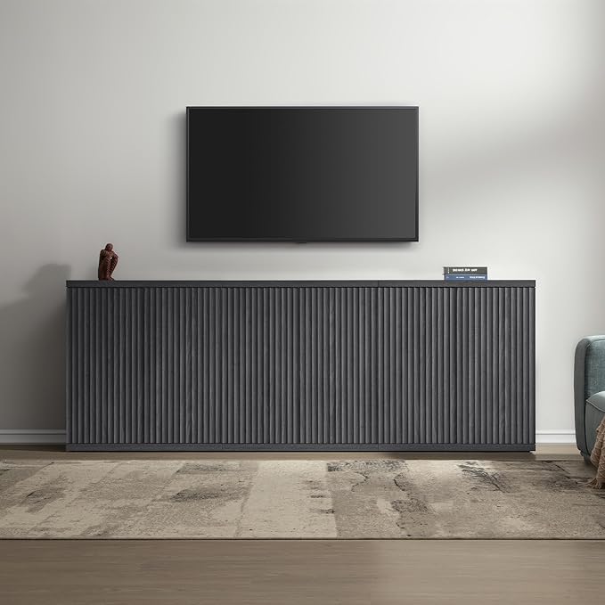 SICOTAS Buffet Cabinet with Storage Accent Sideboard Modern Credenza with Doors & Shelves Fluted Media Console Mid Century Coffee Bar Table for Living Room Kitchen Dining Room Hallway（2PCS）