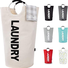 Caroeas 125L Laundry Basket,Large Laundry Hamper, Laundry Bag with Padded Handles, Clothes Hamper Stands Up Well, Collapsible Free Standing Easy Storage Washing Bin (Beige,125L)