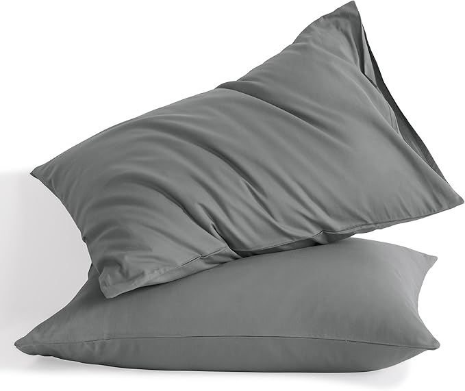 Ntbay Queen Size Stone Washed Cotton Pillowcases, 2-Pack Vintage Style Breathable Pillow Cases, 20x30 Inches, Grey
