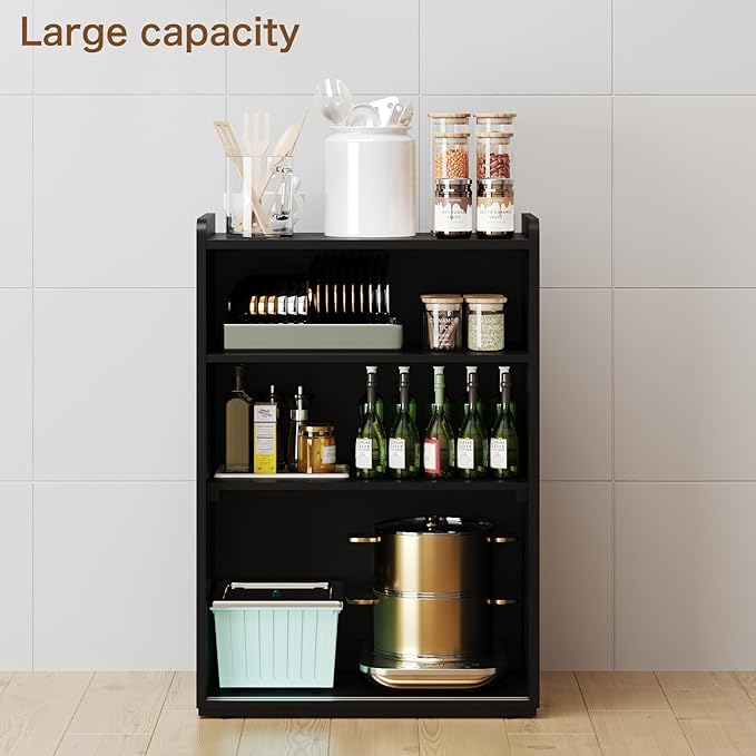 Adjustable Storage Cabinet with Sliding Doors, Multi-Functional Organizer with 2-Tier Shelves (Black)
