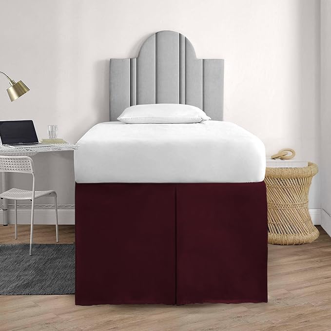 600TC -Dorm Bed Skirt - Split Corner Tailored Dorm Sized Bed Skirt - Dorm Room Essentials - Dorm Bed Skirt 100% Egyptian Cotton - Dorm Décor Bed Skirt Twin XL - 44" Drop (Wine, Solid)
