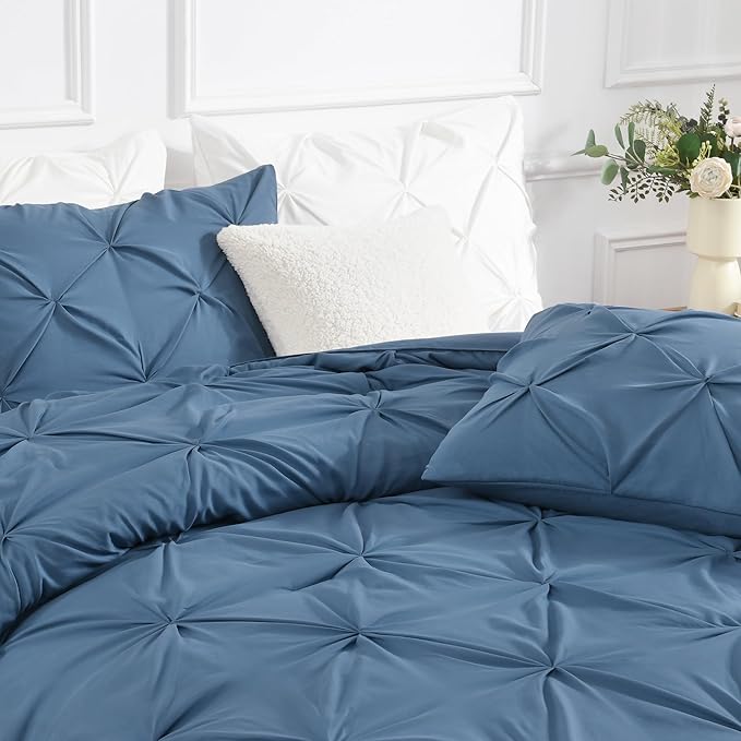 Andency California King Comforter Set Ocean Blue (104x96Inch), Pinch Pleat Cal King Comforter Set 3 Pieces, Oversized King Pintuck Bed Comforter, Microfiber Down Alternative Comforter Bedding Set