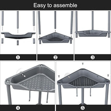 Orimade Rustproof 2 Tier Floor Standing Corner Shower Caddy Organizer, Plastic Metal Splicing Floor Corner Shelf Rack Stands for Bathroom, Grey