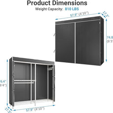 VIPEK V4C Garment Rack with Cover, Heavy Duty Portable Closet Adjustable Metal Clothing Rack for Hanging Clothes with Hanging Rods & Side Hooks, Max Load 810lbs, White Rack with Black Cover