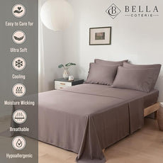 Bella Coterie 7 Piece Luxury Bamboo Viscose Split King Size Sheet Set | 2 Fitted Sheets for Adjustable Beds | 100% Organically Grown | Cooling for Hot Sleepers | 4 Pillowcases [Mocha]