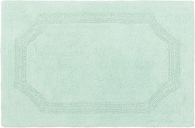 Laura Ashley - Reversible Cotton Bath Mat, Premium Bathroom Décor, Machine Washable Bathroom Rug, Highly Absorbent, 17"x24", Aqua