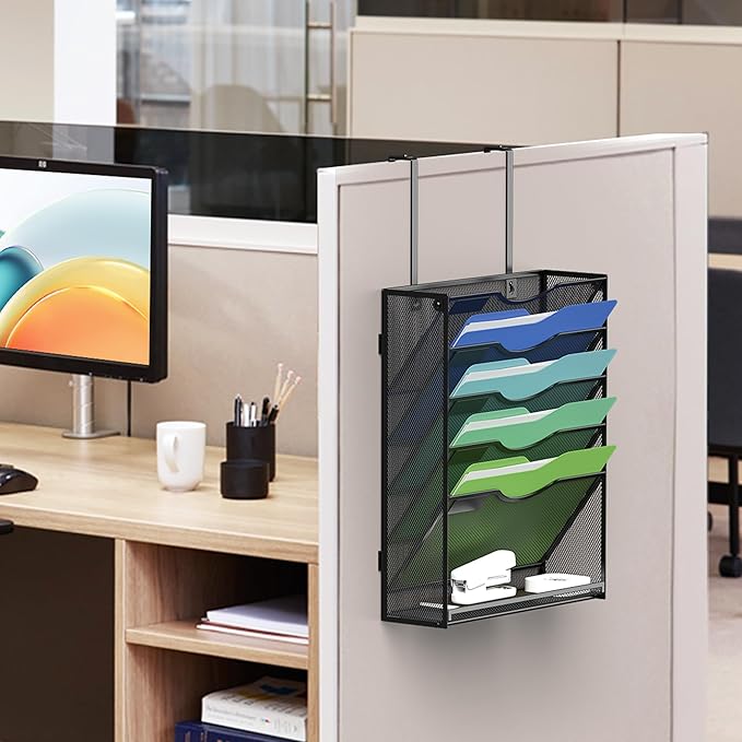 Kuntine.B Wall File Organizer (Black, 6 Tier & Hangers)