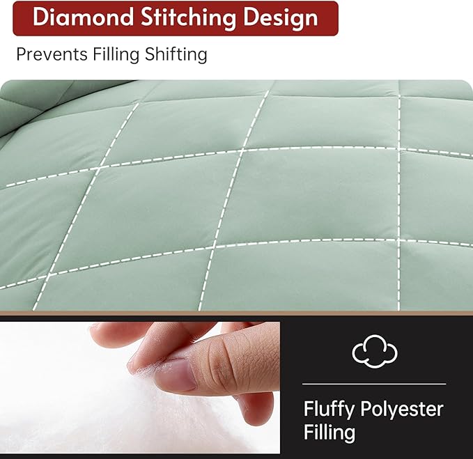 MUXHOMO 7 Pieces California King Comforter Set, Reversible Bed in a Bag Cal King Size, All Season Bedding Set with Comforter, Flat Sheet, Fitted Sheet, Pillowcases & Shams, Sage Green & Beige