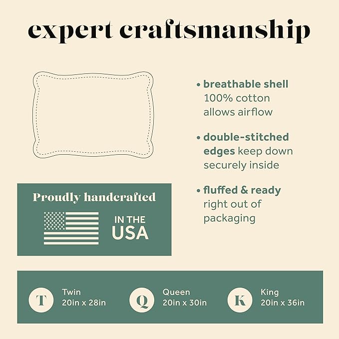 ComfyDown Premium Feather and Down ComfyPlush Supportive Bed Pillow for Sleeping, Luxury Diamond Quilted Cotton Cover, Made in USA, Medium Firm (Twin = 20x28)